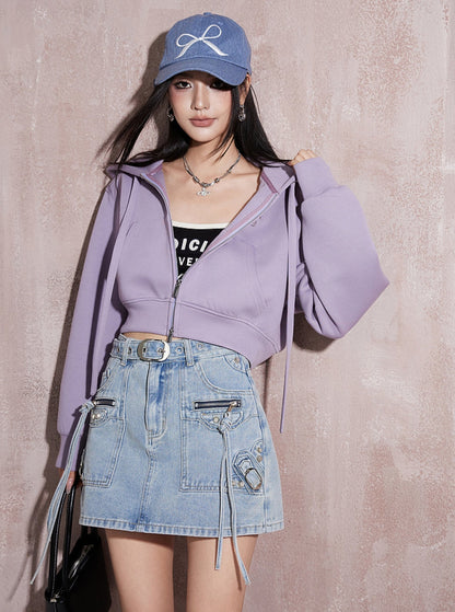 Hooded Cropped Sweatshir Coat