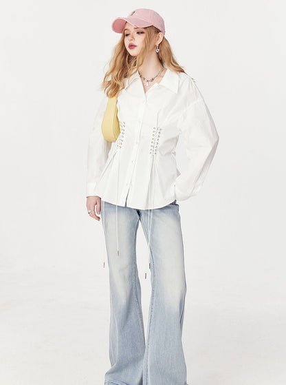 Balloon Sleeve Cinched Waist Shirt