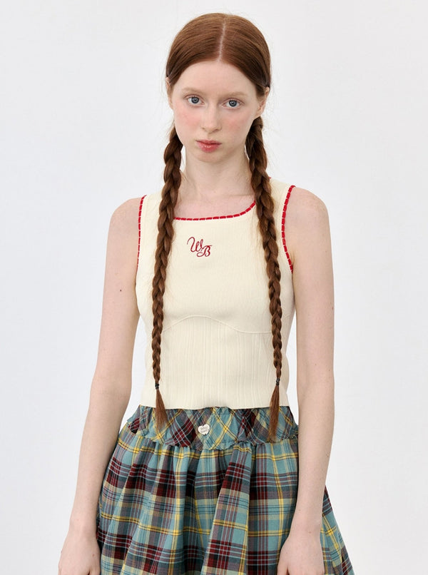 Cherry Lace Embroidered Knit Vest Top