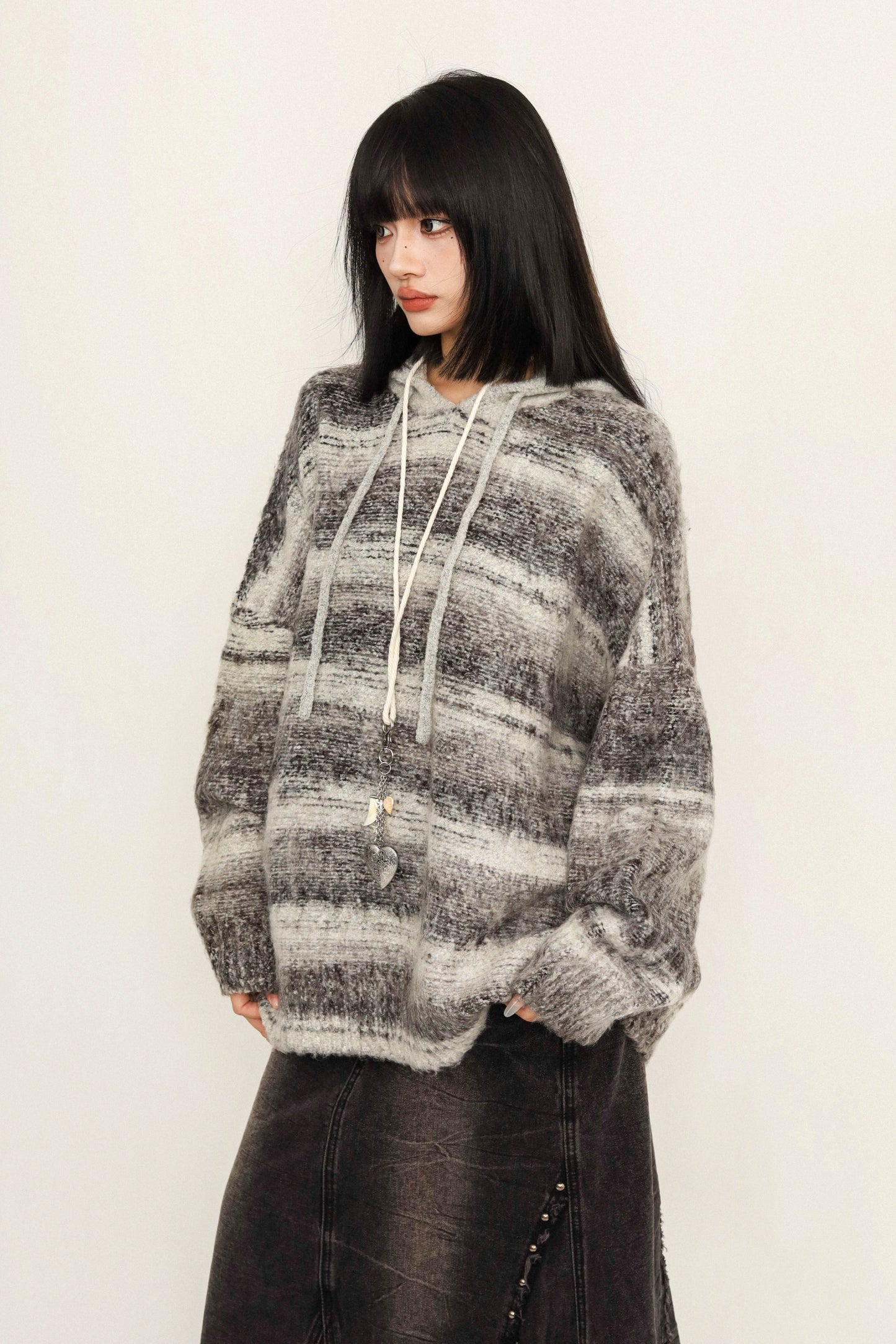 OCTTFLAB Herbst/Winter Lazy Gradient Tie-Dye Loose Sweater Women's 2024 New Hooded Pullover Strickpullover Women