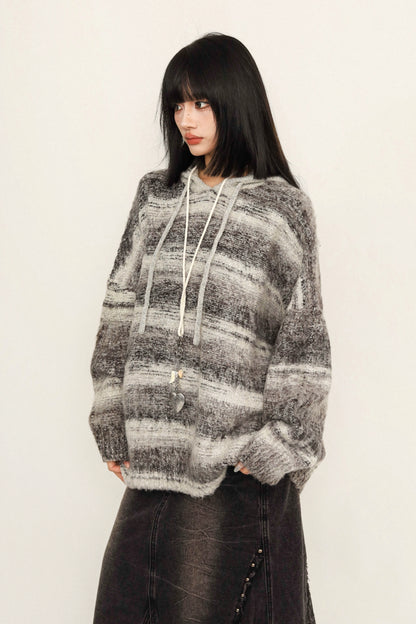 OCTTFLAB Fall/Winter Lazy Gradient Tie-Dye Loose Sweater Women's 2024 New Hooded Pullover Knit Sweater Women