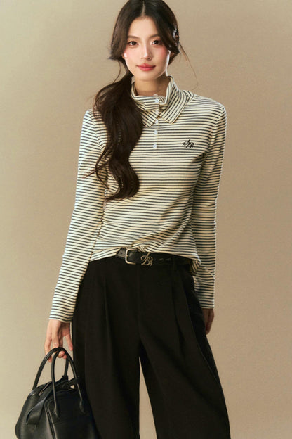 Pile Collar Striped Base Shirt