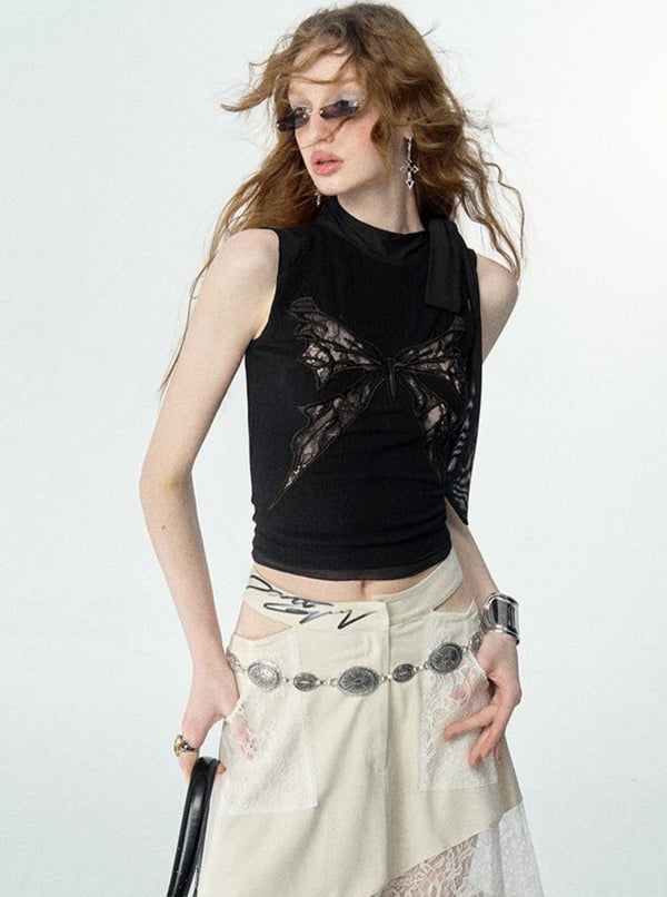 Embroidered Fake Two-Piece Vest Top