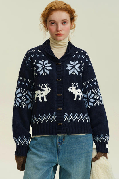 Snowflake Deer Wool Cardigan