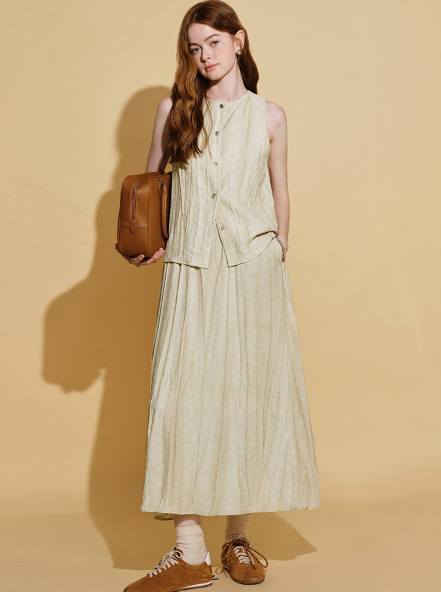 Linen Suit Skirt Two-Piece Set