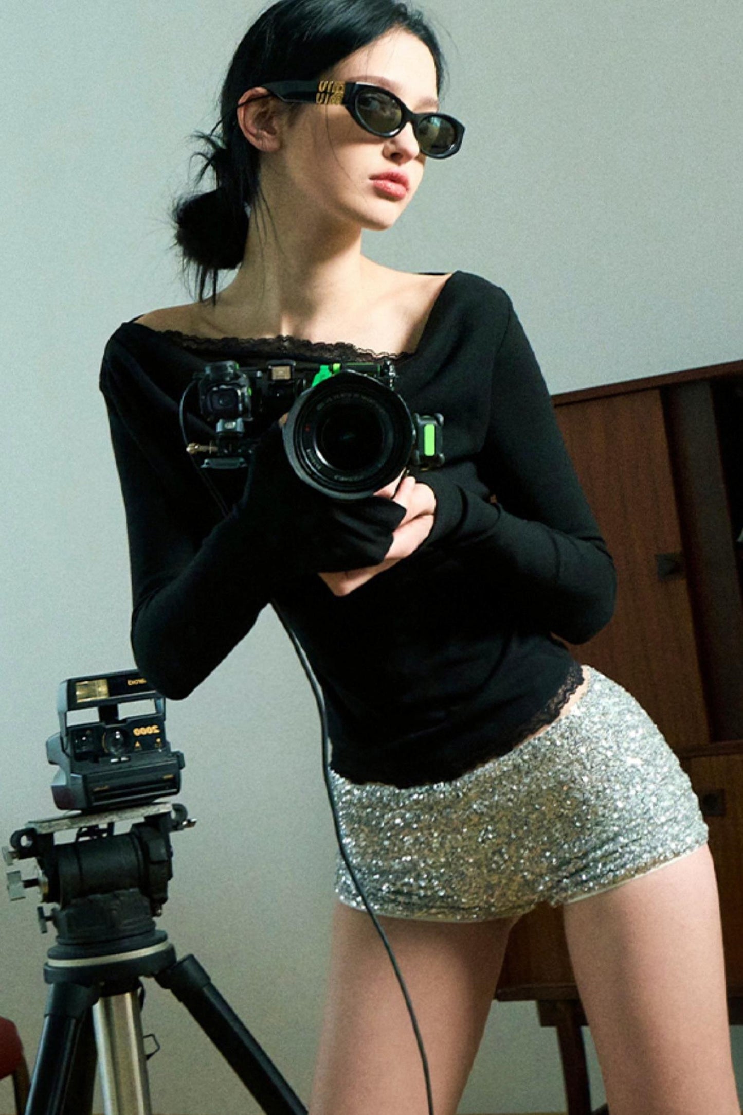 Cut-Out Lace Slimming Knit Top