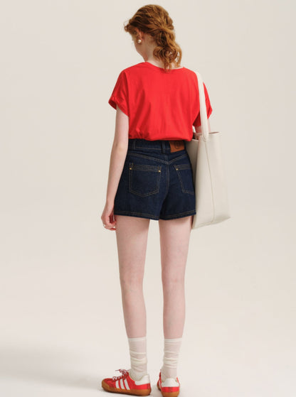 Red Round Neck Cotton Crop Top