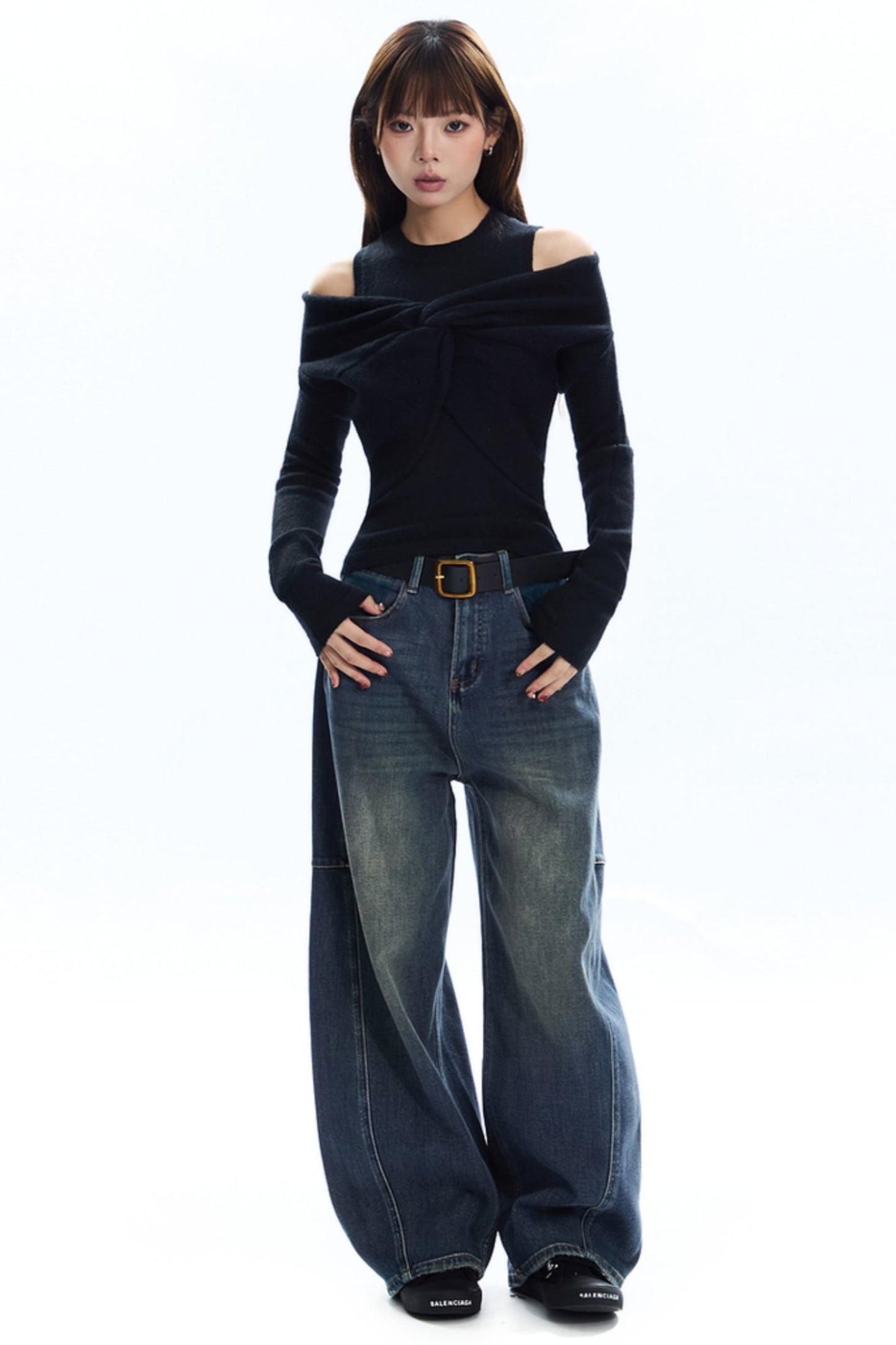 [Neu am 19. September] APEA American Vintage Dark Blue Jeans Women's Belt Loose Bloomer Pants