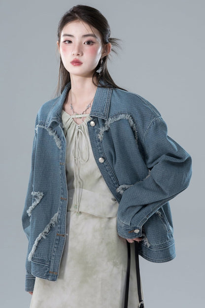 Navy Wash Frayed Denim Jacket