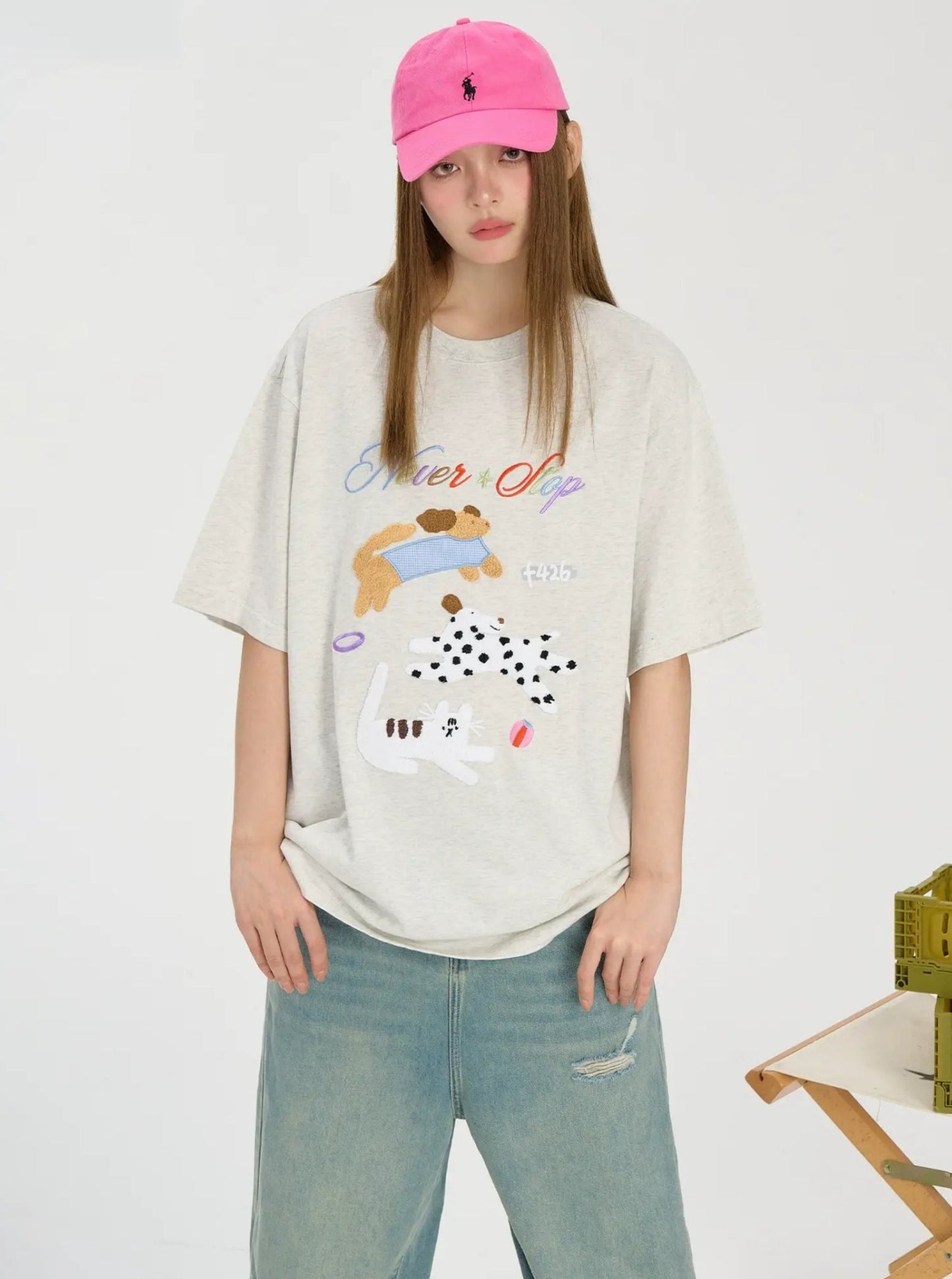 Cat Dog Embroidered T-shirt