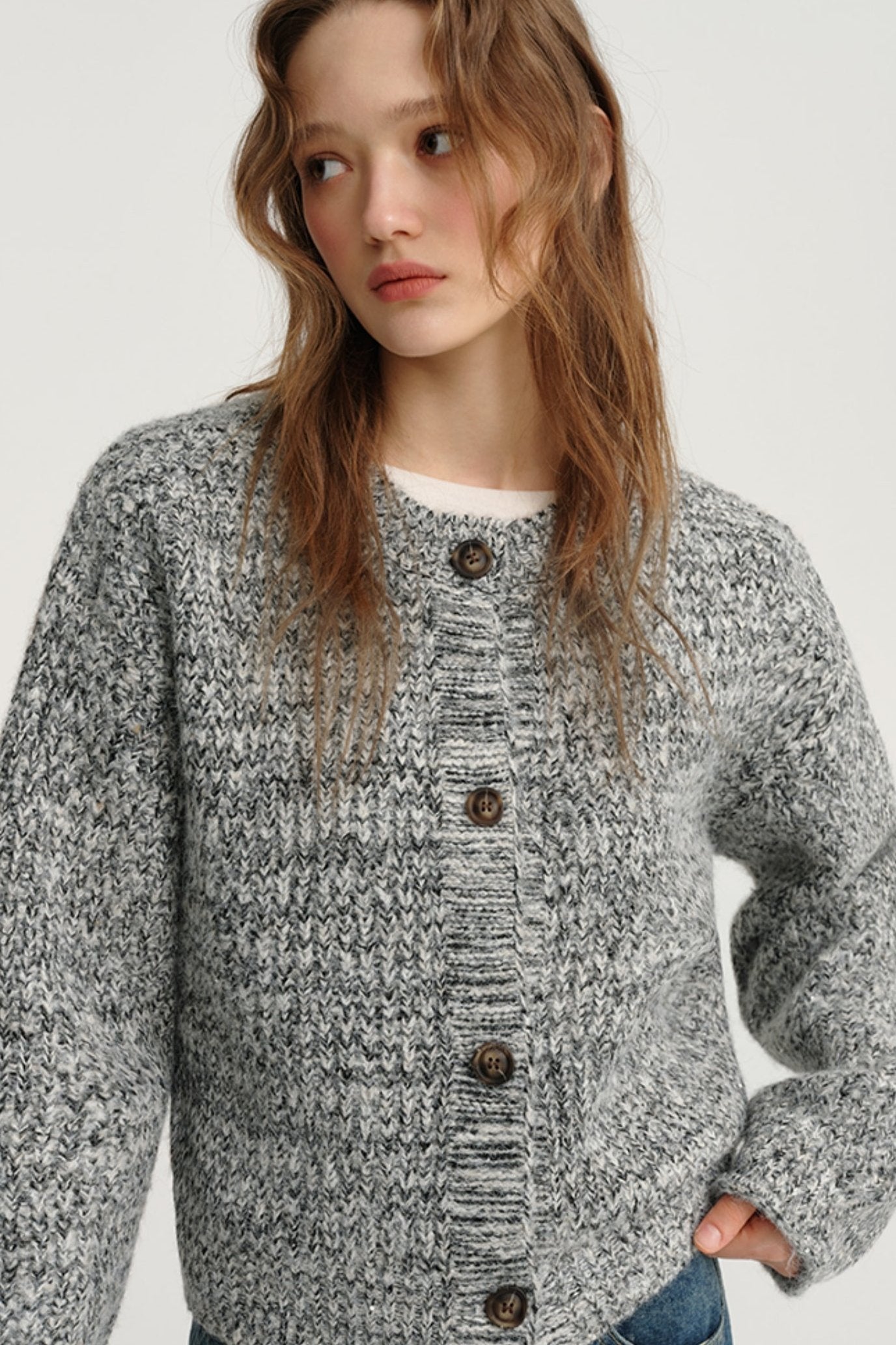 Grey Crew Neck Sweater Jacket