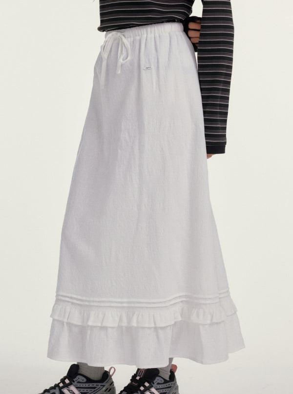 Black Drawstring White Lace A-Line Skirt