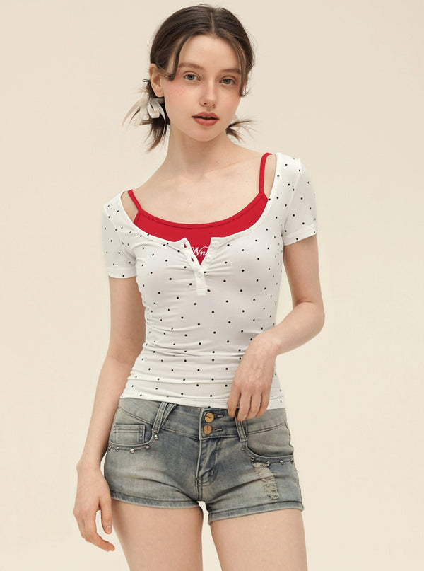 Vintage Polka Dot Slim Camisole Top Set