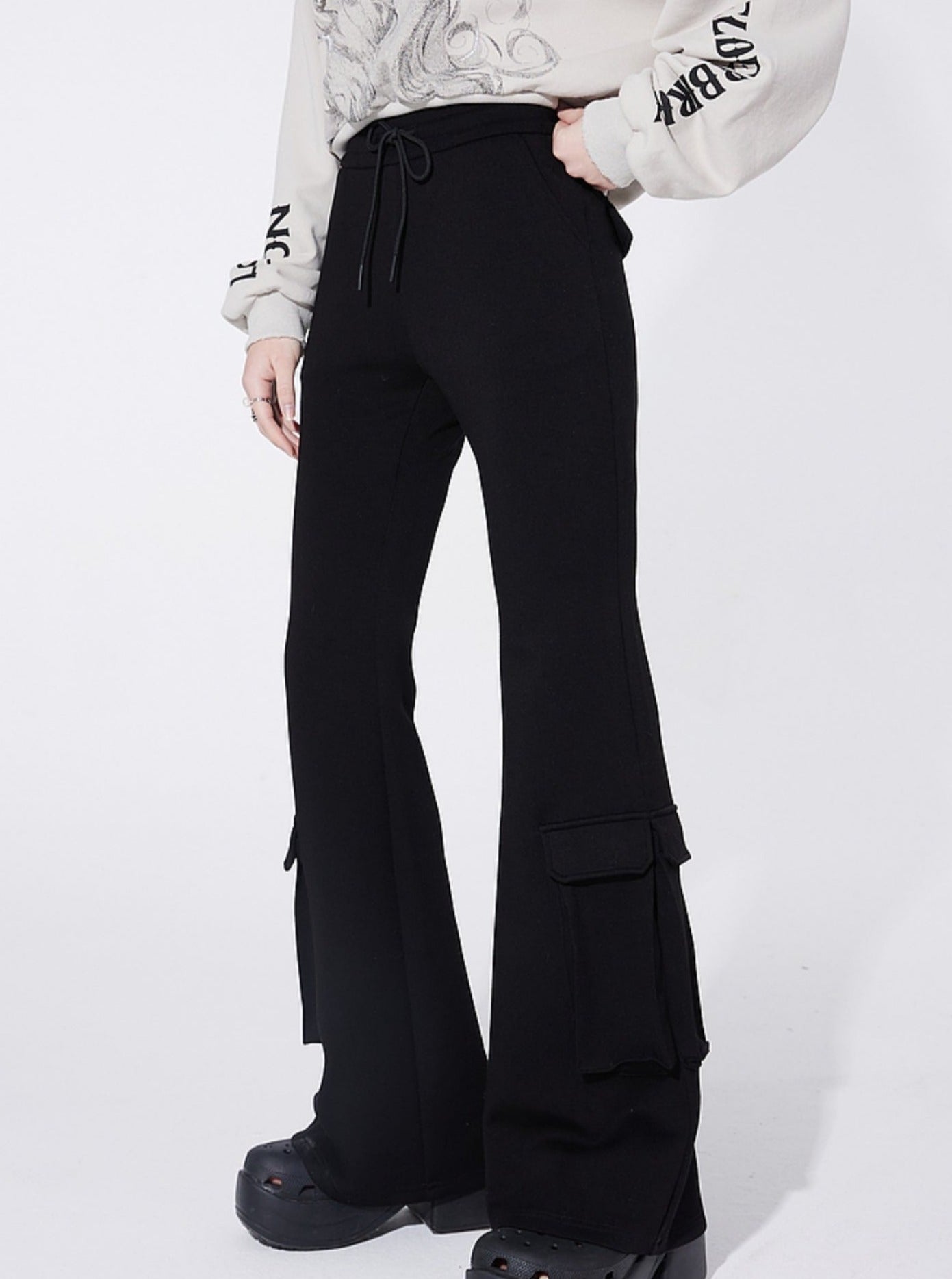 Black Bell-Bottom Knit Pants