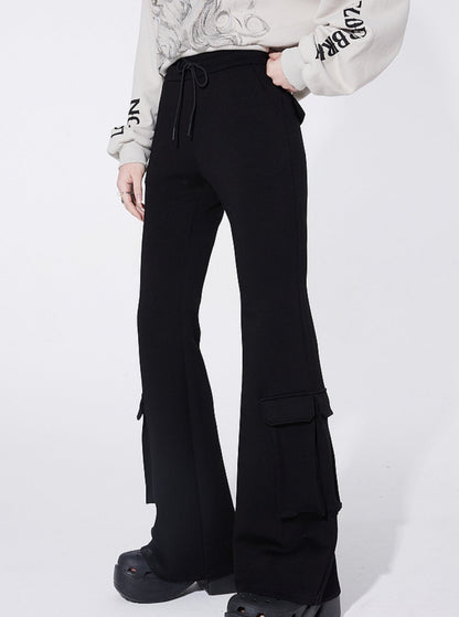 Black Bell-Bottom Knit Pants