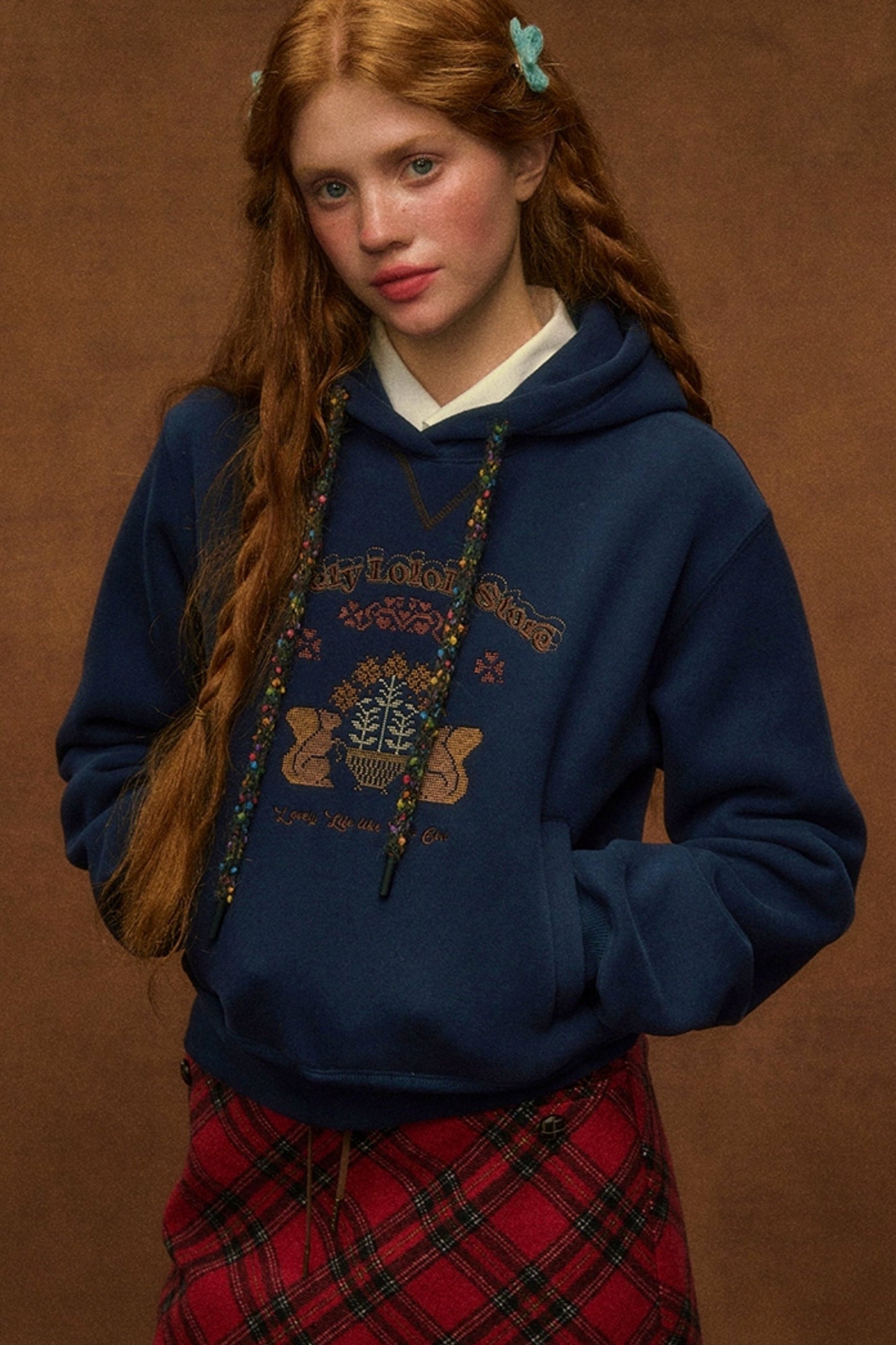 Embroidered Wool Pullover Hoodie