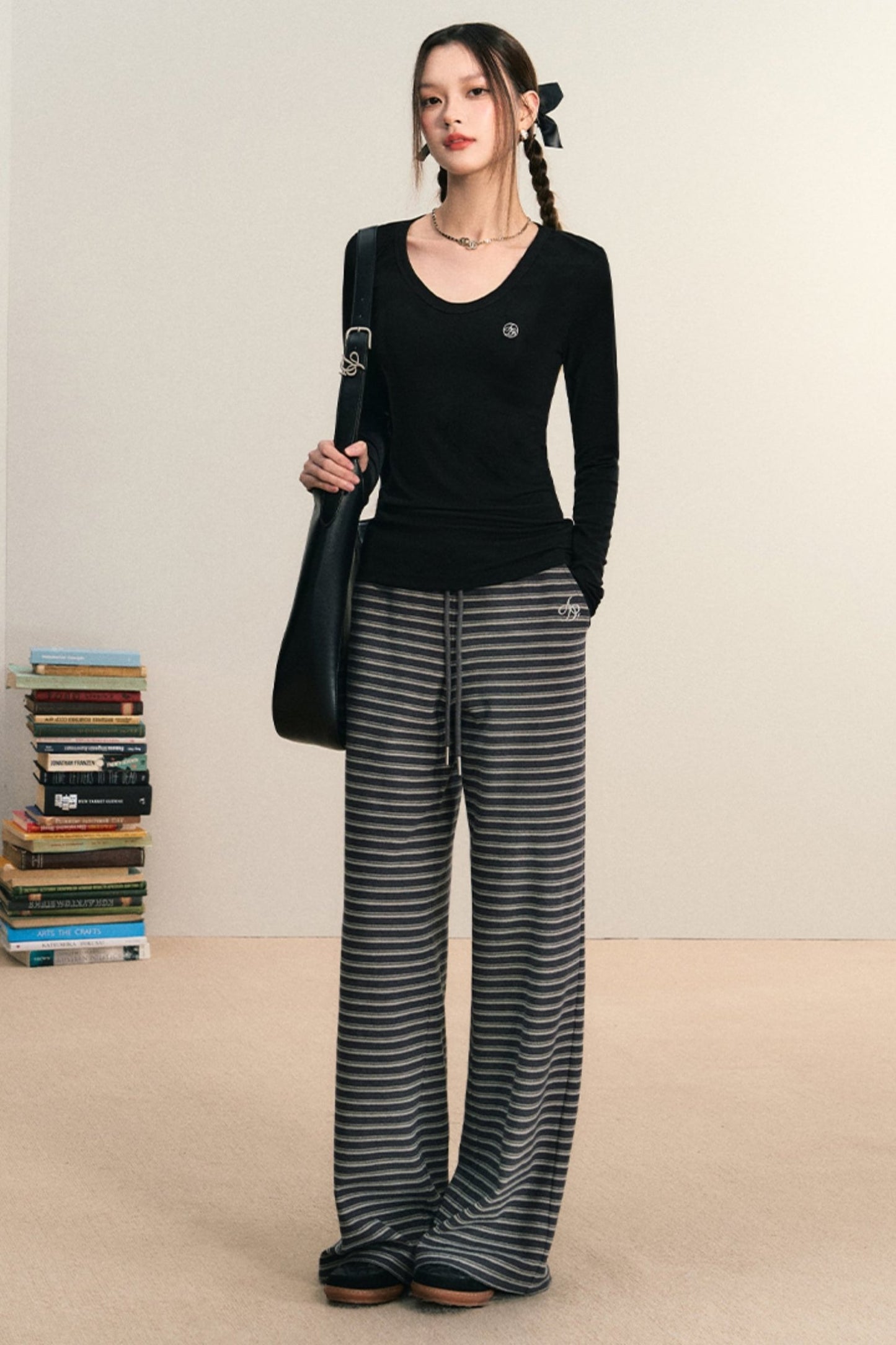 Striped Loose Drawstring Pants