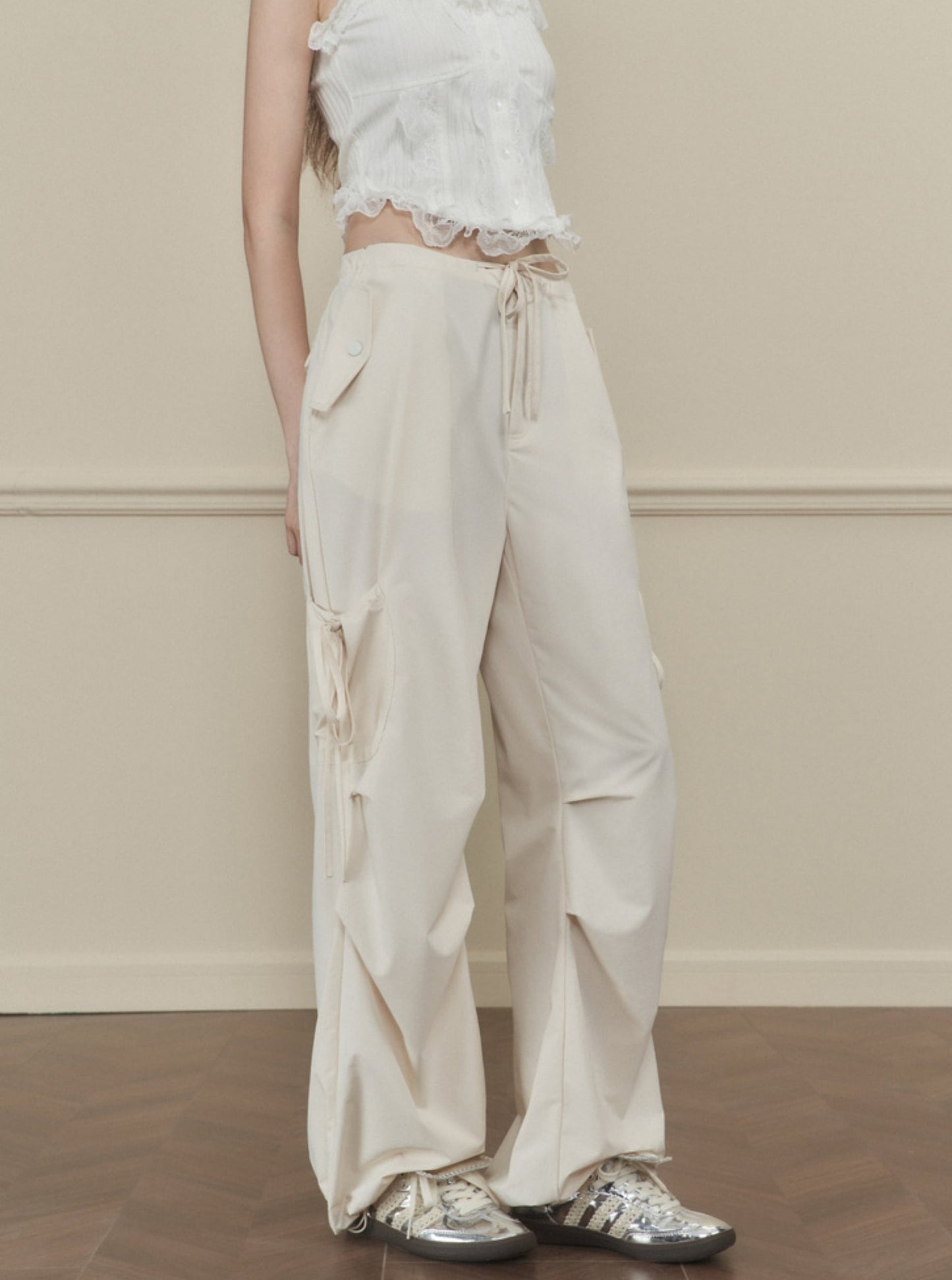 Bow Stitched Double Waist Pants