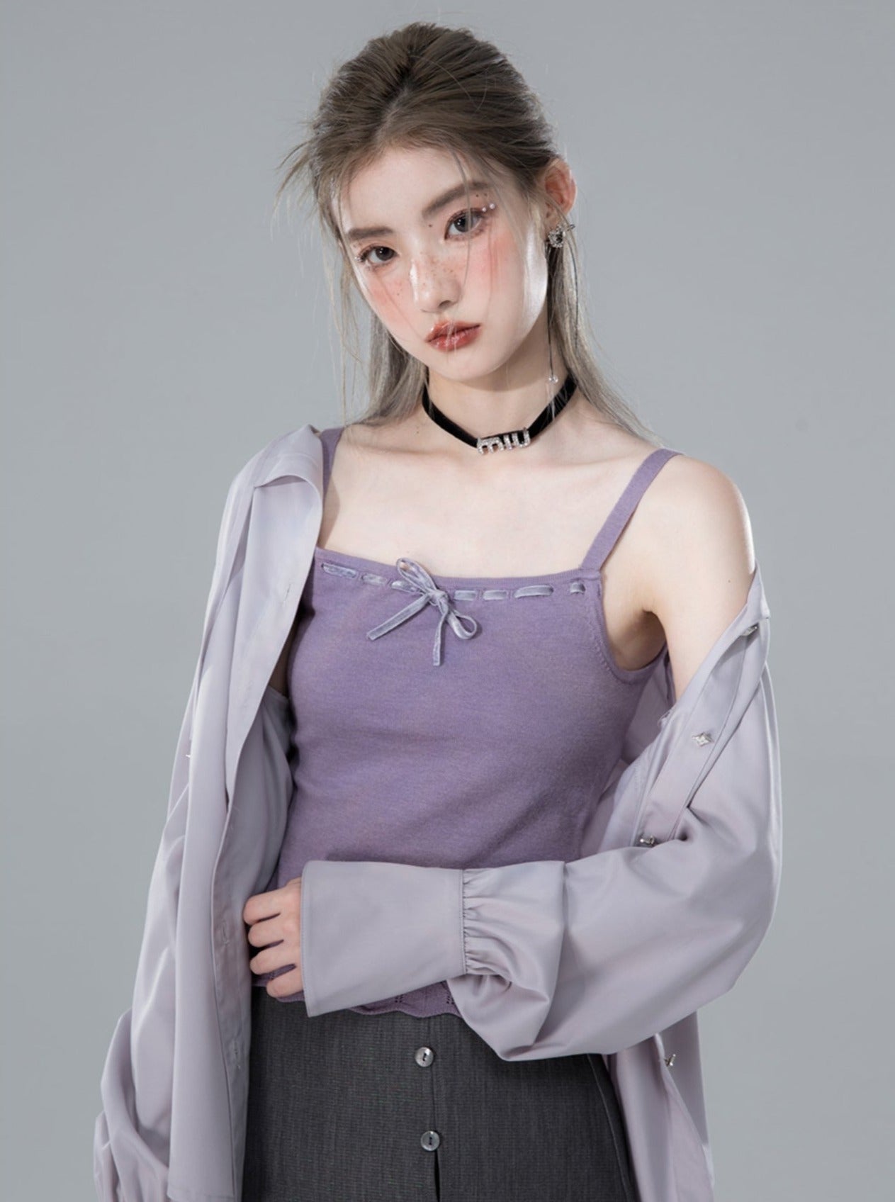 Vine Purple Bow Webbing Wool Vest Top