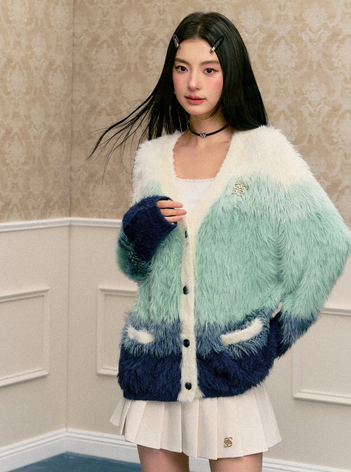 Imitation Mink Hair Gradient Cardigan