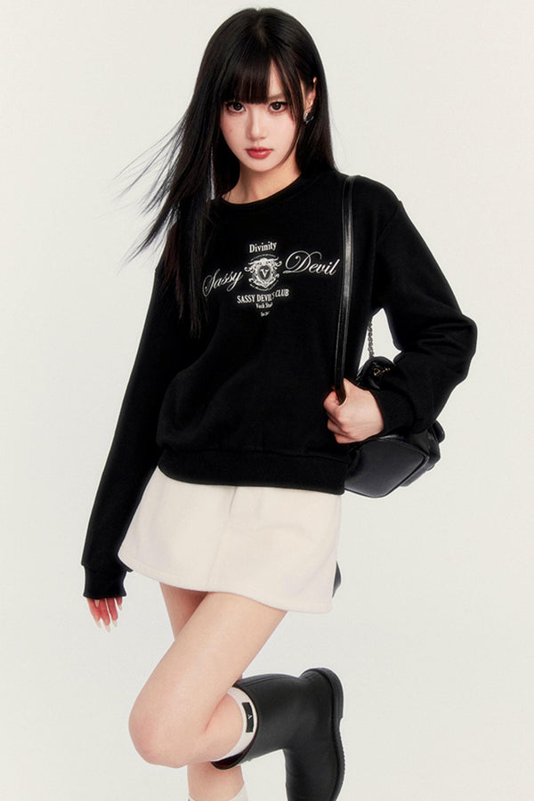 Rundhals-Velours-Crop-Sweatshirt 