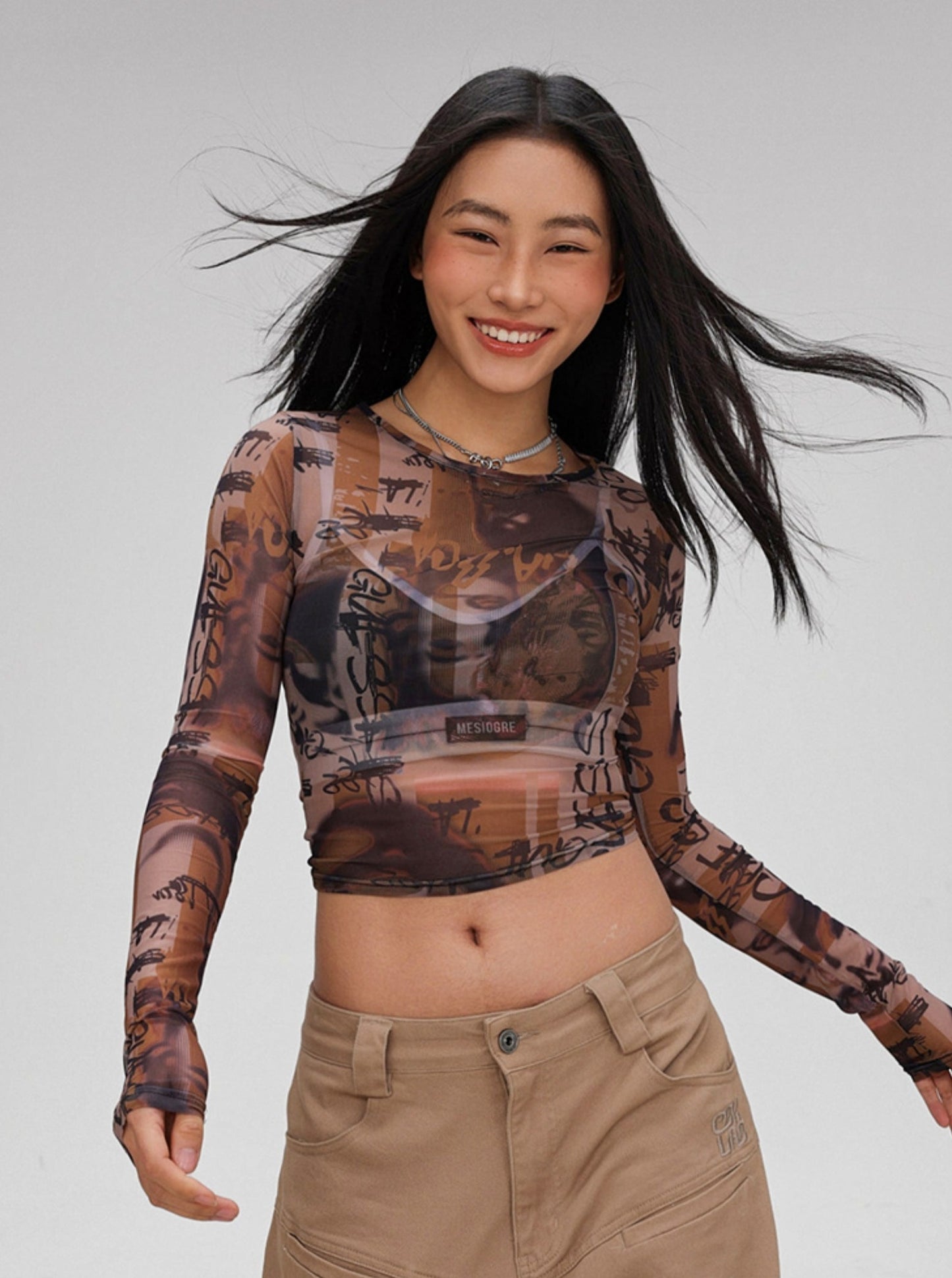 Retro Brown Jazz Tight Crop Top