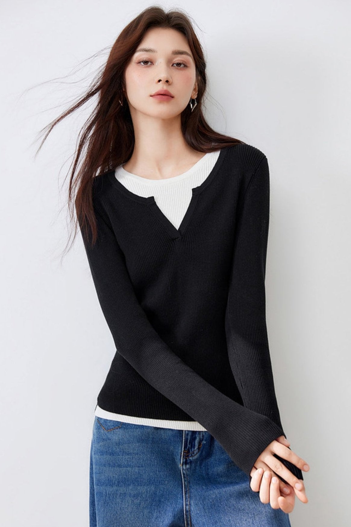 Contrasting Knit Sweater Top