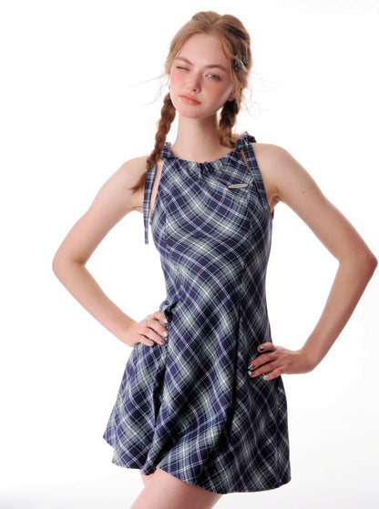 Slim Waist Plaid Slip Dress