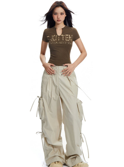 Low-Rise Drawstring Cargo Pants