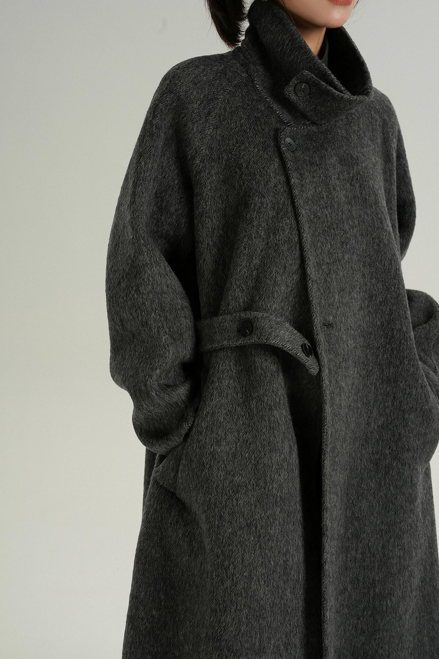 Long Turtleneck Tweed Coat