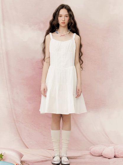 White Stitching Split Slim Dress