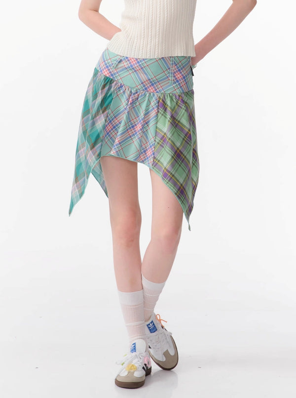 Irregular Check Midi Skirt