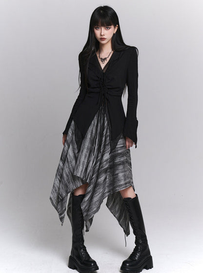 Cold Artistic Seaside Skirt With Black Shirt Set-Up