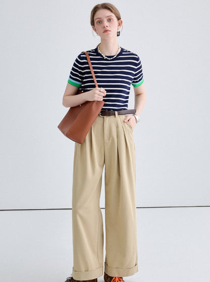 High-Waisted Silhouette Slim Khaki Pants