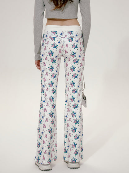 Cartoon Print Bootcut Freizeithosen