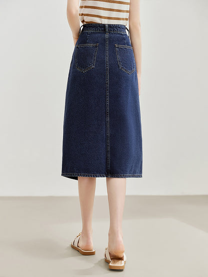 Retro Slit Denim Midi Skirt