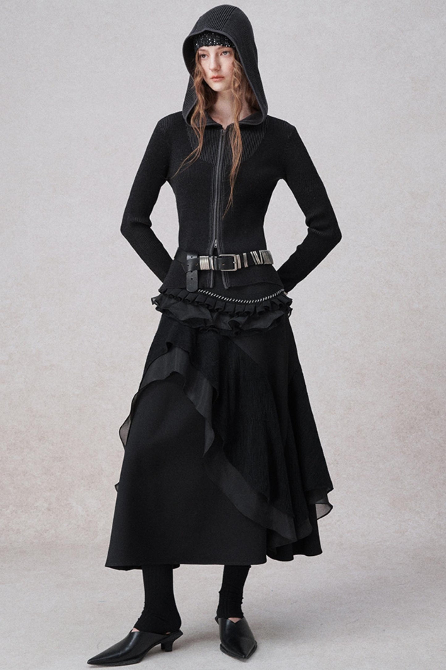 니트 후드 카디건 