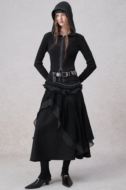 니트 후드 카디건 