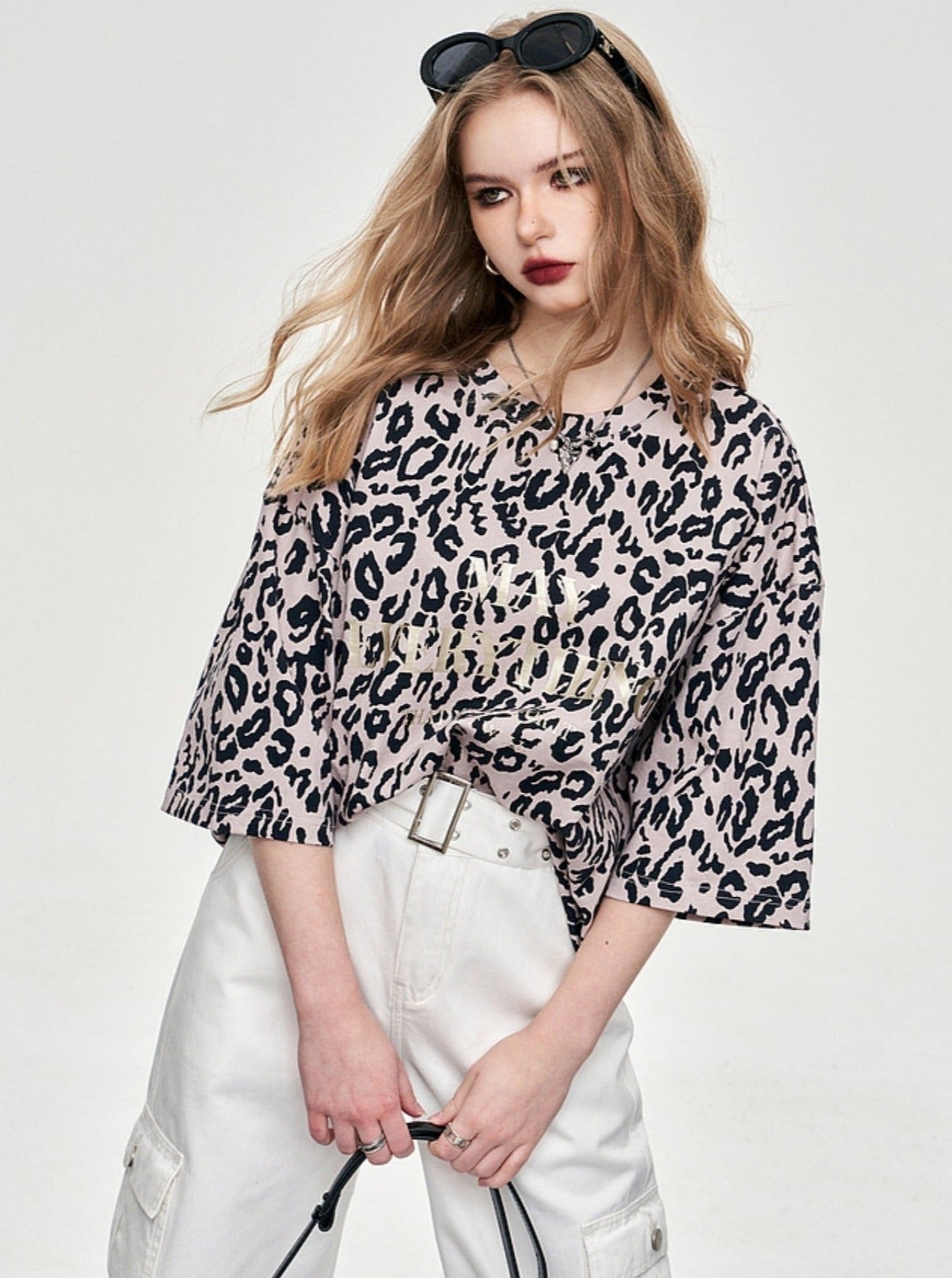 Neck Leopard Half Sleeve Top