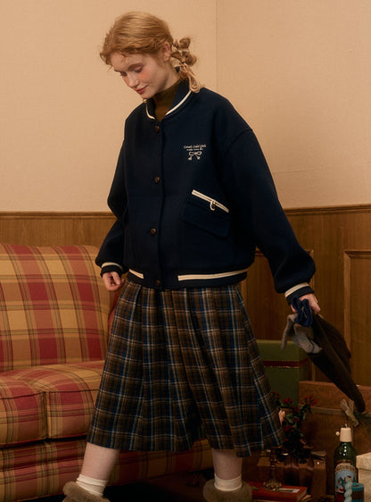 Vintage cropped woolen baseball jacket