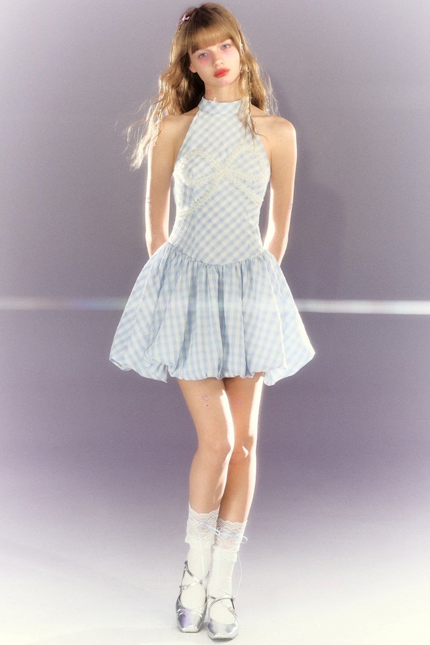 Blue Check Bud Skirt Dress