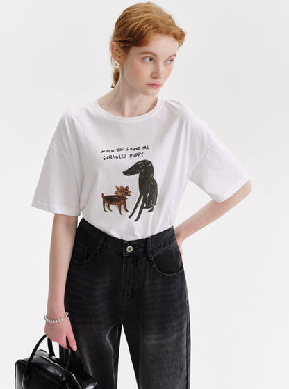 Puppy Monogram Print T-Shirt
