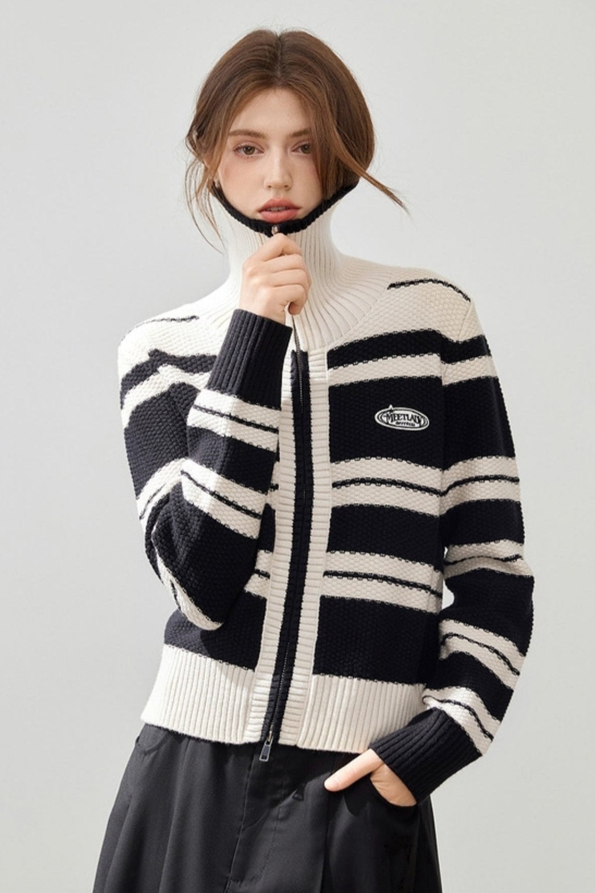 Striped Wool Lapel Cardigan Jacket