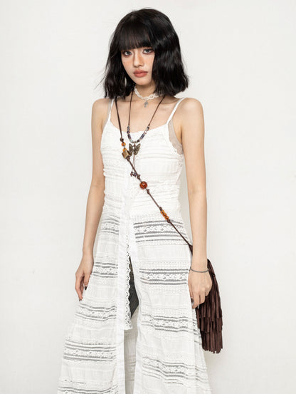 French Lace White Versatile Maxi Skirt Top