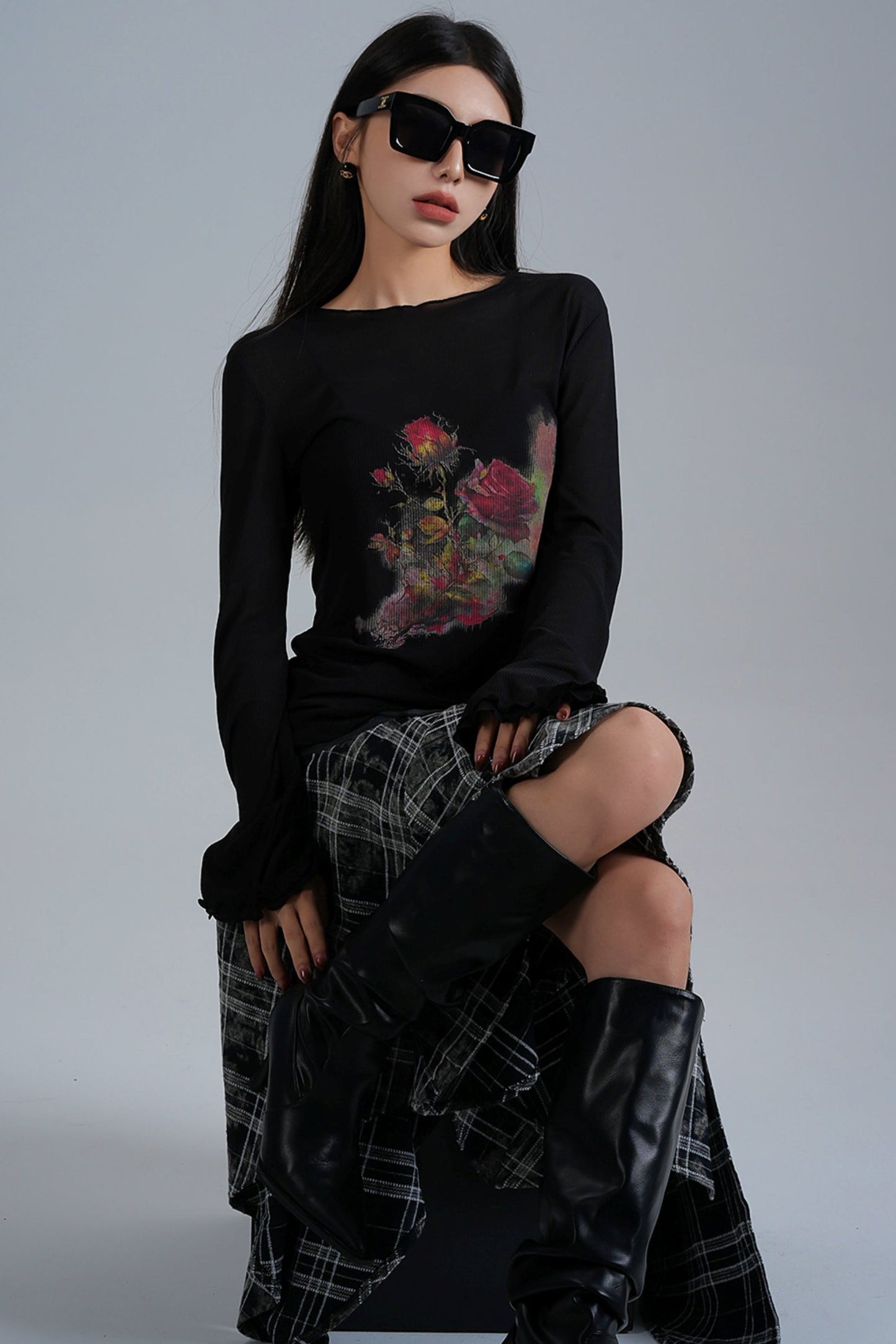 American Sheer Print Long-Sleeve T-Shirt