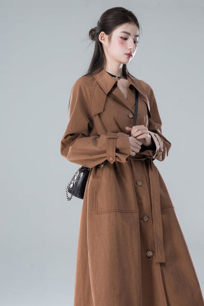 Chestnut Sandalwood Double Button Trench Coat