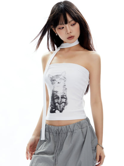 Cat Lace-Up Bandeau Top