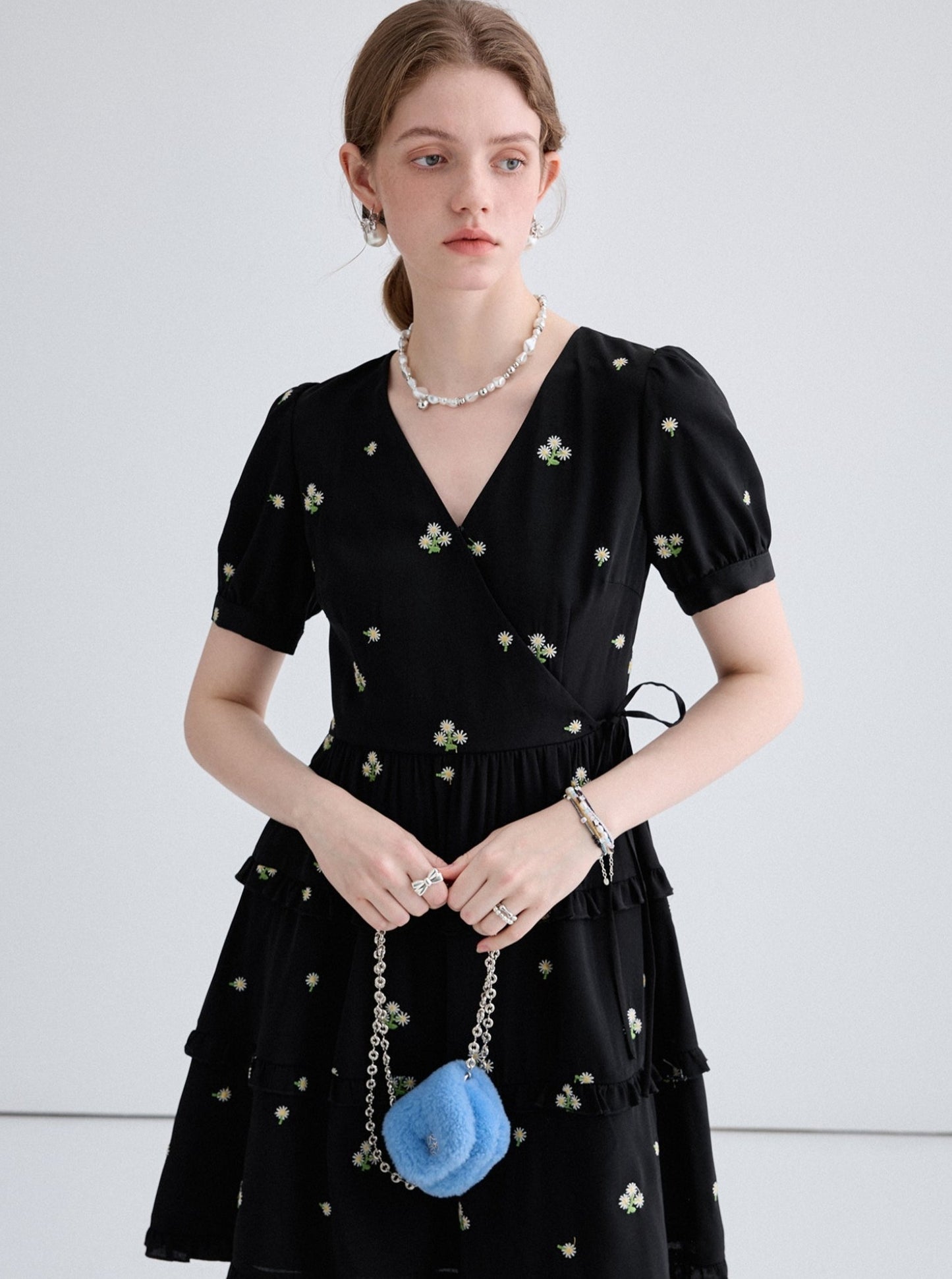 French Embroidered Black Dress