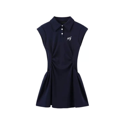 Navy Knitted Polo Dress