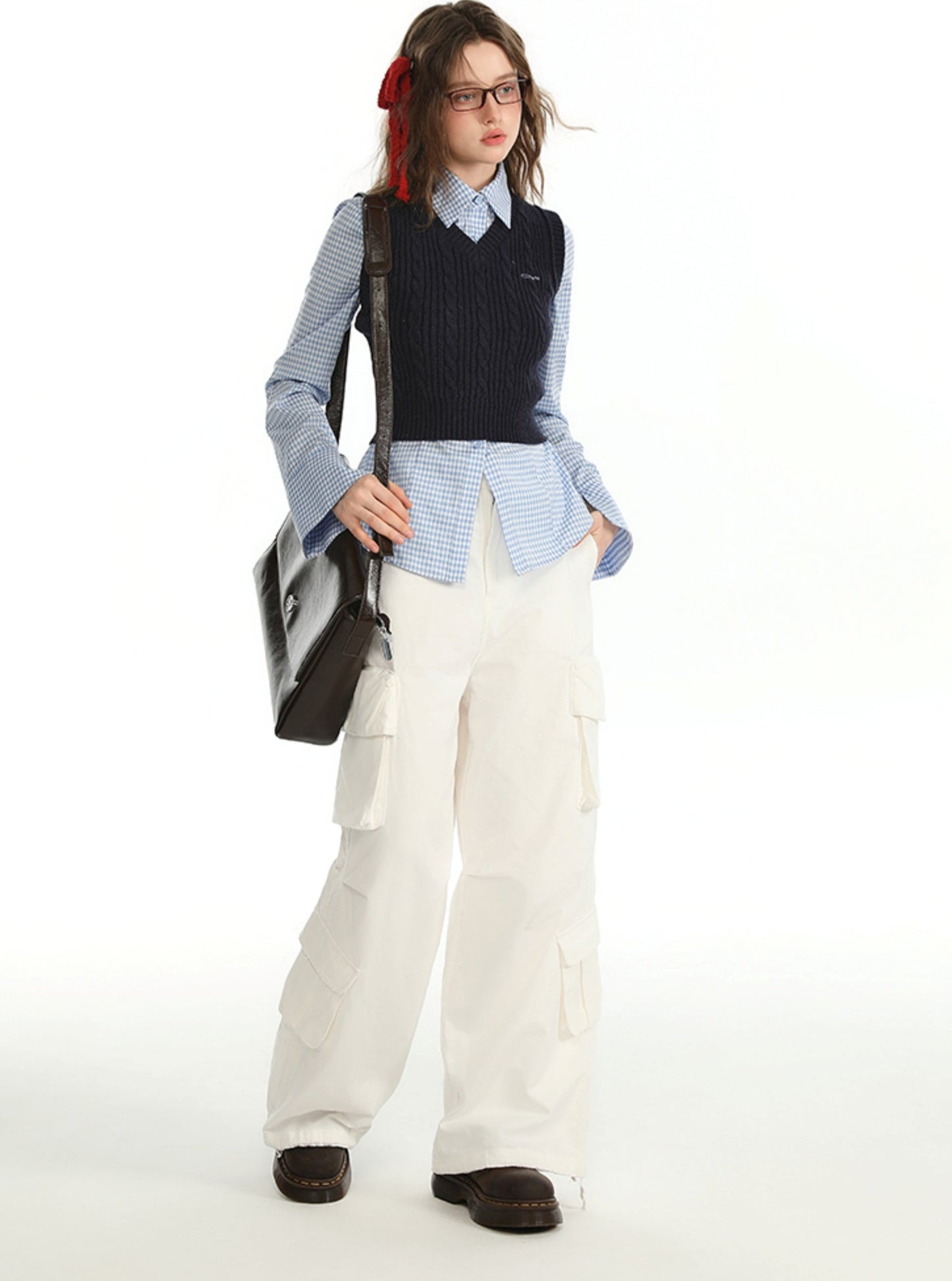 Shirt With Vintage Sweater Vest And Skirt Set-Up